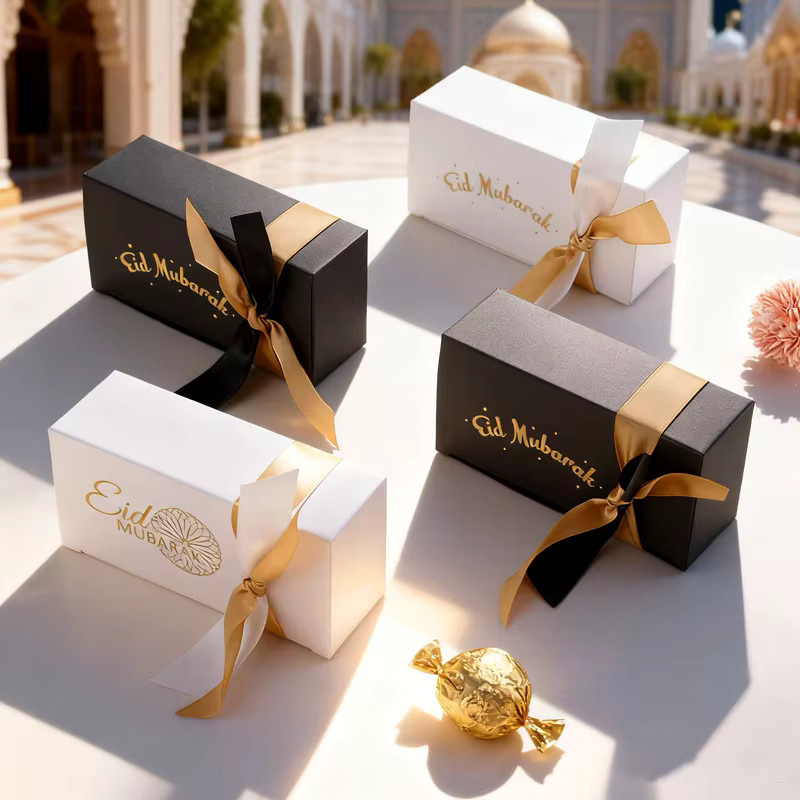 ZQNYCY Eid Mubarak Geschenkboxen mit Band für Ramadan Kareem, weiße Papier-Geschenkboxen für Süßigkeiten und Cookies zur DIY Dekoration für islamische Feste - Bild 2