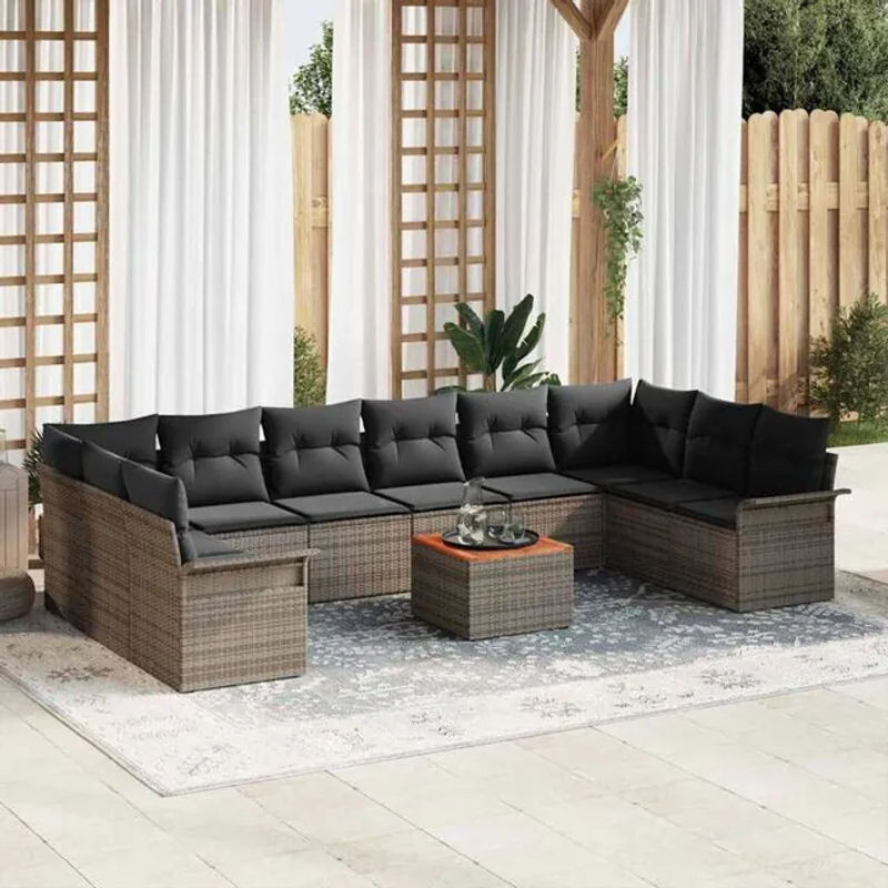 Vidaxl Garten-Sofa-Set mit Kissen, 11-teiliges modulares Rattan-Set in Grau, B/T/H: 55 x 55 x 37 cm - Bild 1