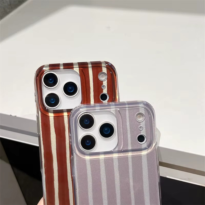 Modische Farbblock-Streifen Handyhülle aus PC für Apple iPhone 17 16 15 14 Pro Max 13 in Grau und Mehrfarbig mit Stoßschutz - Bild 4