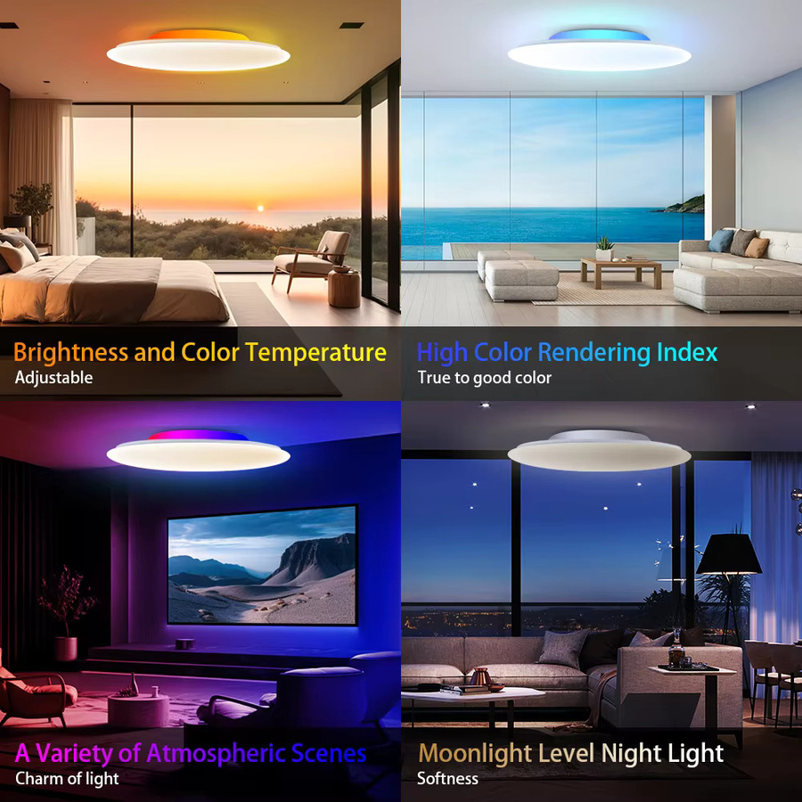 Moderne LED-Deckenleuchte von chysongoods mit Bluetooth-Lautsprecher, RGB-Farben und Sprachsteuerung für Alexa und Google Assistant, Farbe: Weiß/Multicolour - Bild 3