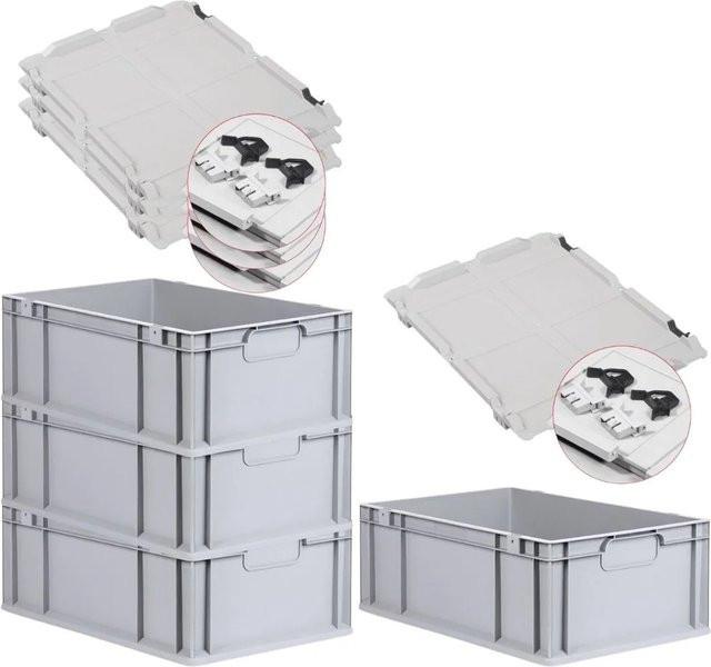 PROREGAL Spar Set 4x Eurobox Nextgen Economy mit Scharnierdeckel und schwarzen Schiebeschnappverschlüssen, Grau, H x B x T: 22 x 40 x 60 cm - Bild 1