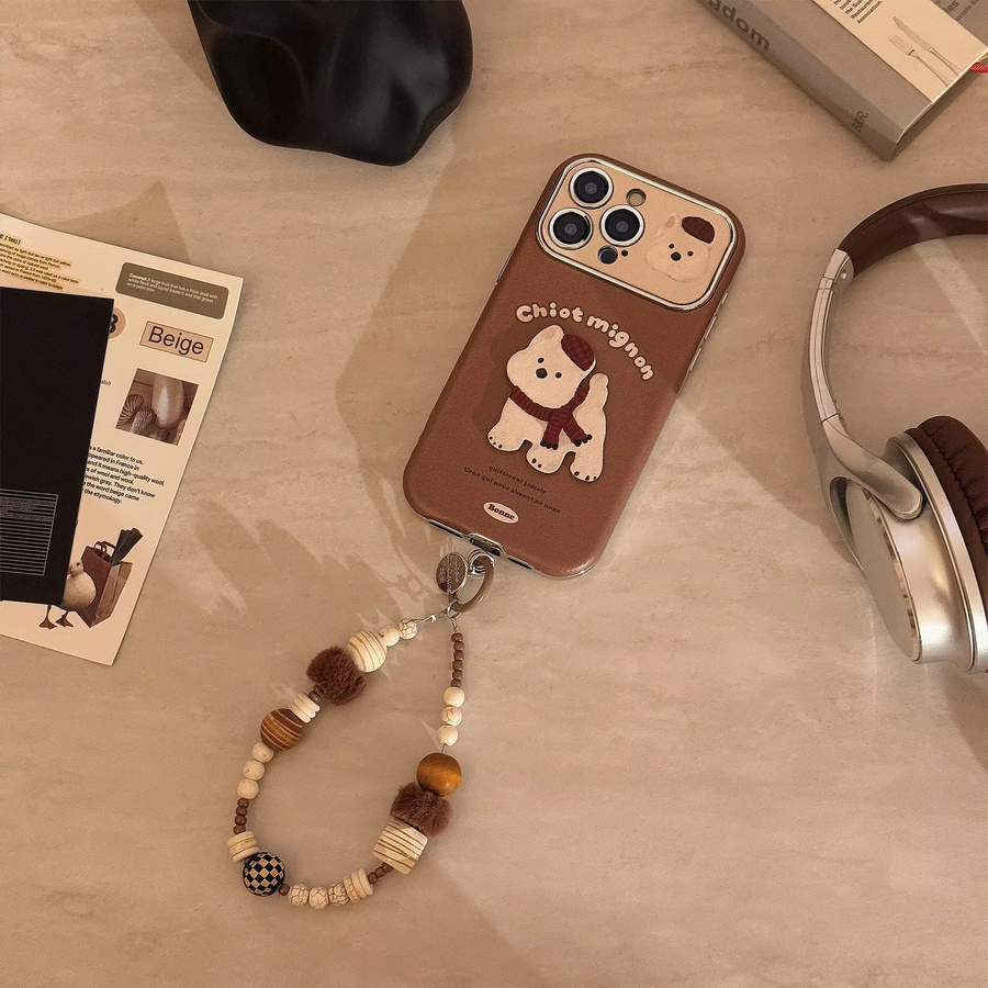 MUQGEW Handytasche mit 3D Cartoon Welpe aus Leder Textur für iPhone 16 15 14 13 12 11 Pro Max, Stoßfeste Abdeckung mit großem Fenster, Braun - Bild 2
