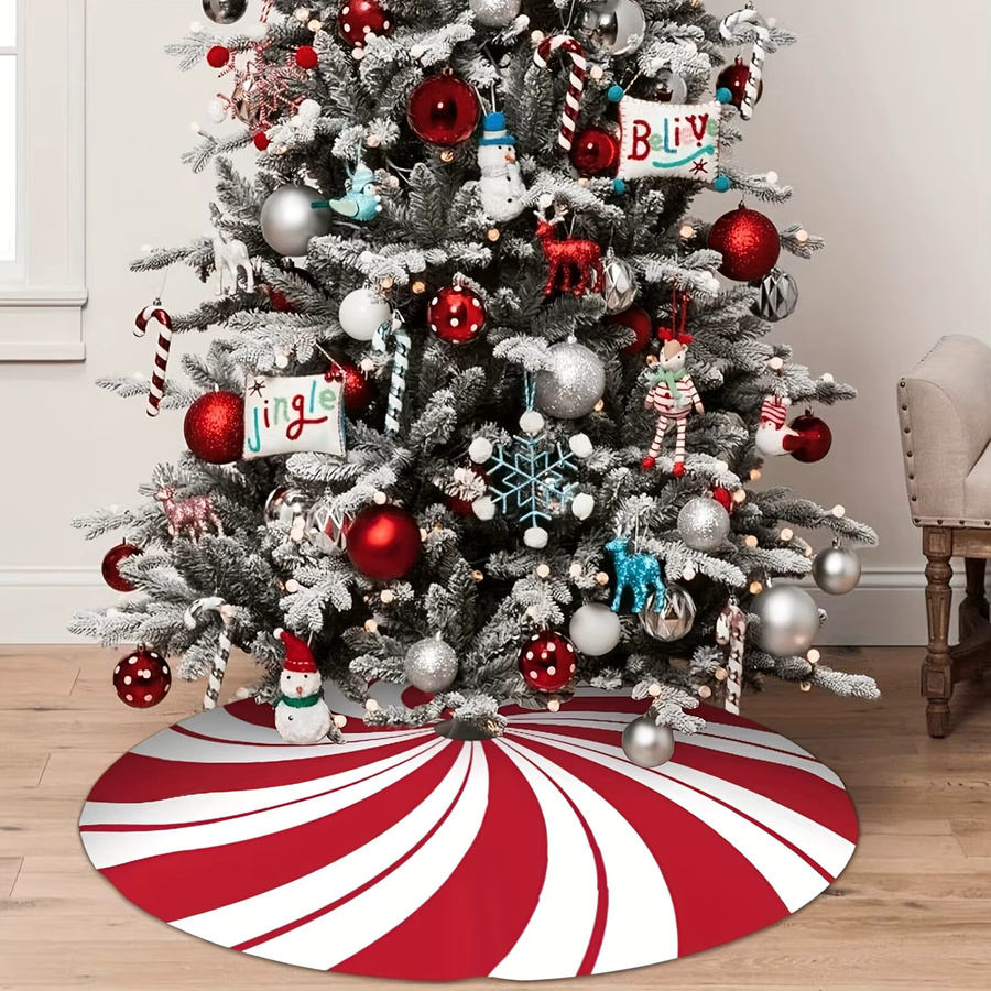 VIKAMA Weihnachtsbaumrock im rot-weiß gestreiften Zuckerstangen-Design aus Textil - Bild 2