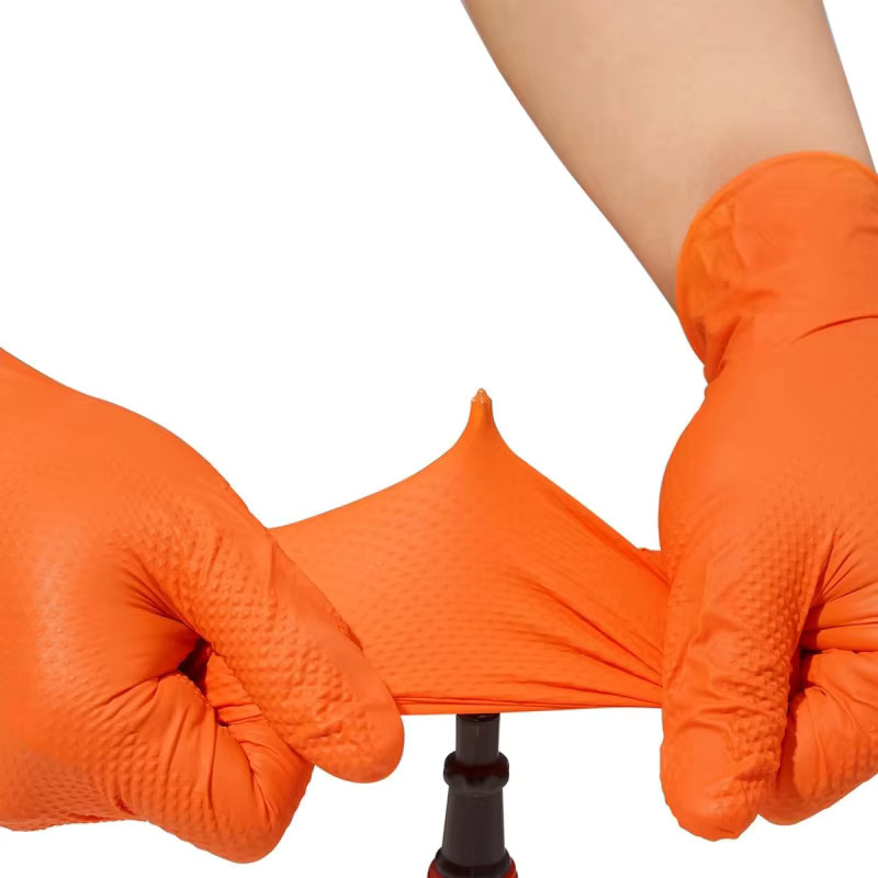 YUMARCH Einweg-Nitrilhandschuhe in Orange mit Diamantstrukturgriff, Größe XL - Bild 3