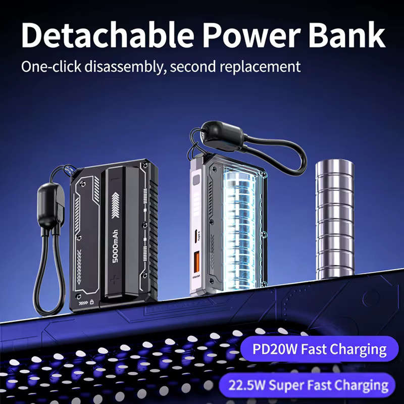 Tragbare Akku-Powerbank mit 5000 mAh und integrierten Kabeln für iPhone und Samsung - Bild 3