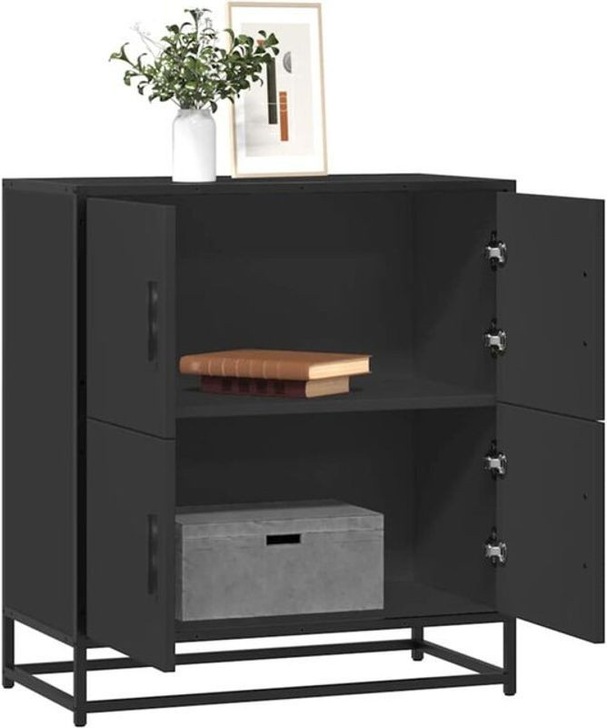 Modernes Sideboard Vidaxl in Schwarz aus Holzwerkstoff und Metall im Industrial Design, B/T/H: 68 x 35 x 76 cm - Bild 1