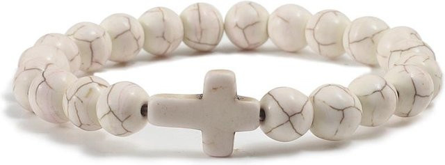 Armband Jesus Kreuz, Blauer Kiefernstein, Schwarze Lava Matt, Perlenarmband, Unisex - Bild 1