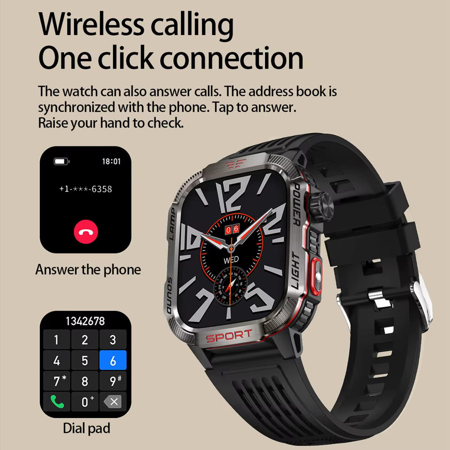 ChiBear GPS Outdoor Sport Smartwatch für Männer mit Bluetooth Anruf Funktion und LED Licht in Schwarz - Bild 3
