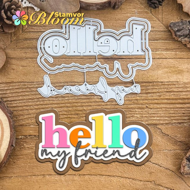Original schöne Schichten Metall-Stanzform HALLO MY FRIEND für Scrapbooking und dekorative Prägung in Silber - Bild 1