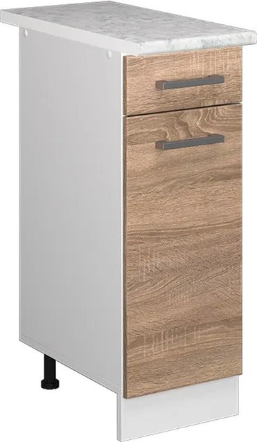 Vicco Küchenunterschrank R-Line mit Schubladen und Tür in Weiß Sonoma mit Marmor-Arbeitsplatte, Breite: 30 cm, Tiefe: 30 cm, Höhe: 81,6 cm - Bild 2