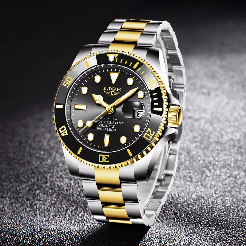 LIGE Armbanduhr Quarz, Edelstahl, Schwarz, Herren - Bild 2