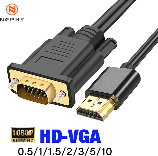 Nephy HDMI auf VGA Adapter Kabel Digital zu Analog in Schwarz für Computer und Laptop mit 1080p und 60 Hz - Bild 1