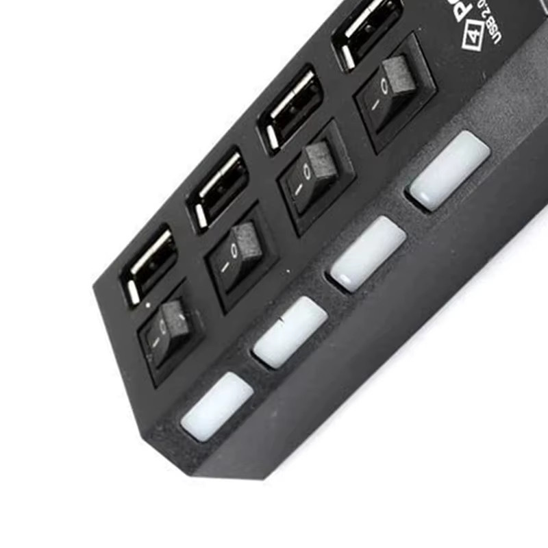 VORILYNEX 4-in-1 USB 2.0 Hub mit 4 Ports und LED-Anzeige, USB-Verteiler mit Ein/Aus-Schalter in Schwarz - Bild 4