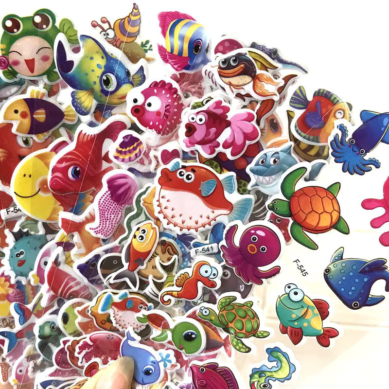 TMZ 3D-Blasenaufkleber mit Meerestieren und Fischen in Multicolour, wiederverwendbare Cartoon-Aufkleber für Schule und Klassenzimmer - Bild 2