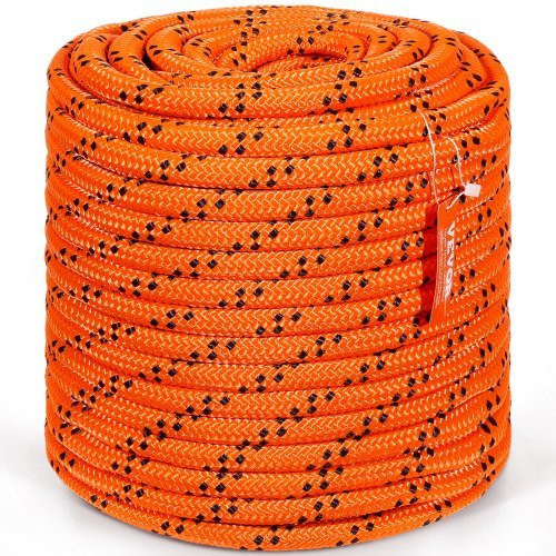 VEVOR Arborist Baumkletterseil aus doppelt geflochtenem Polyester, orange/schwarz, Durchmesser: 1,9 cm, Länge: 67,1 m - Bild 1