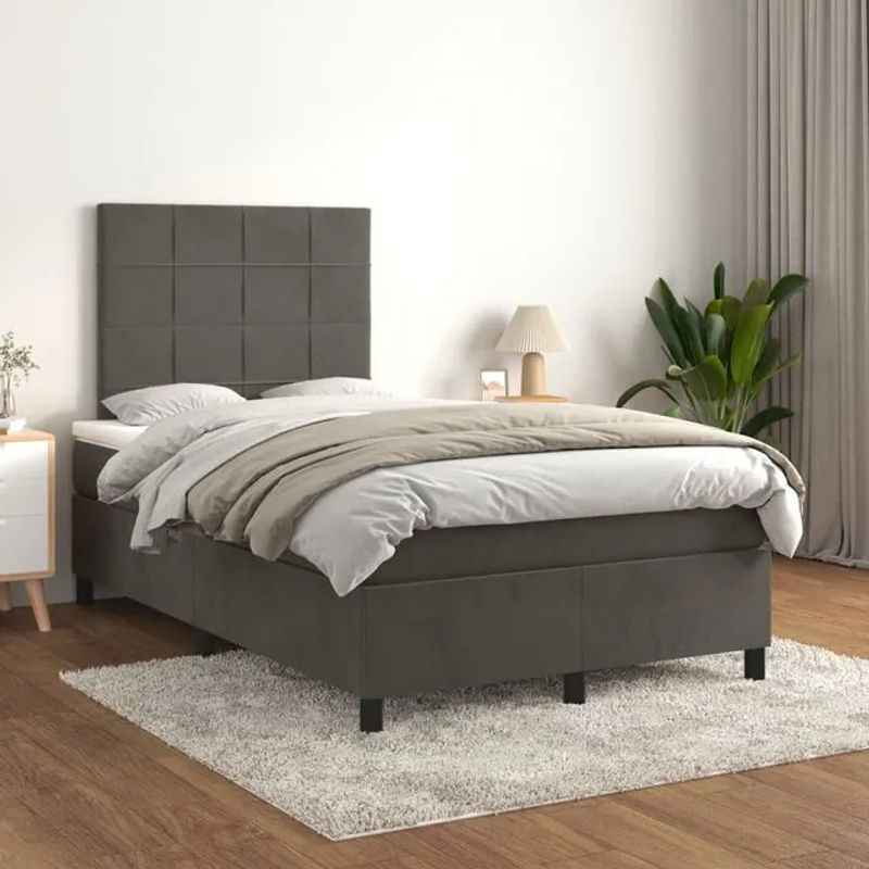 Vidaxl Kontinentalbett mit Matratze in Anthrazit, modernes Polsterbett aus Samt, B/T/H: 120 x 200 cm - Bild 1