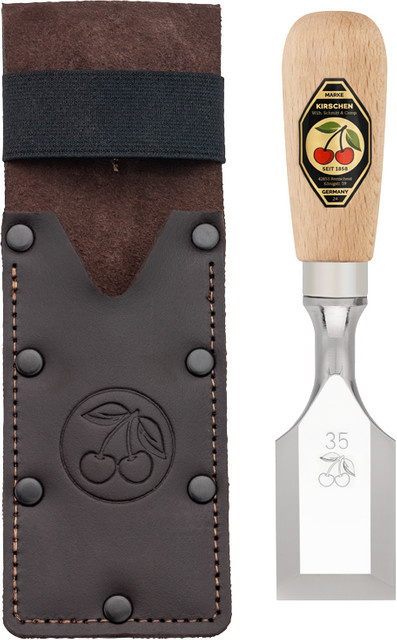 Kirschen Kurzbeitel mit Rotbuchenheft und Lederholster 35 mm in Braun - Bild 1