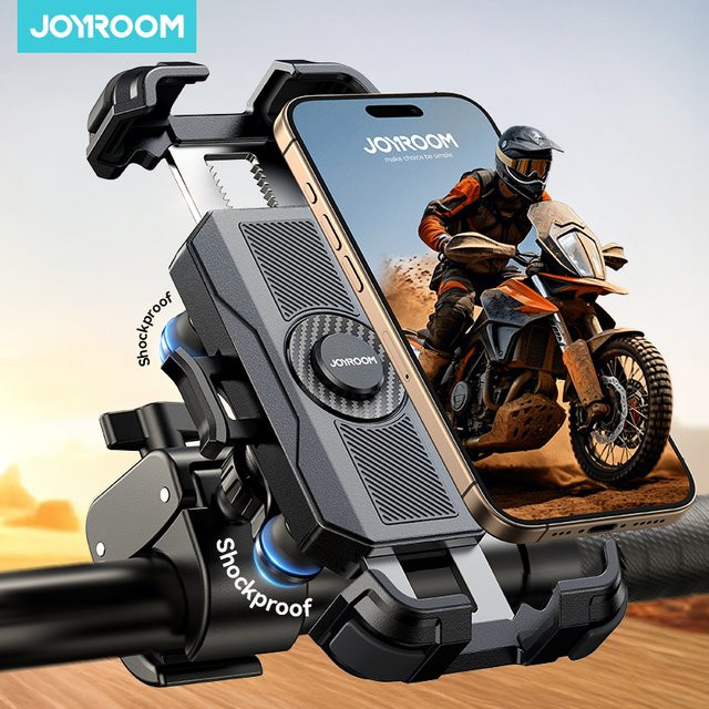 Joyroom Motorrad-Telefonhalterung mit Anti-Vibrations-Funktion für Fahrrad und Motorrad-Lenker, Schwarz, passend für iPhone und Smartphones von 4,7 bis 7 Zoll - Bild 1
