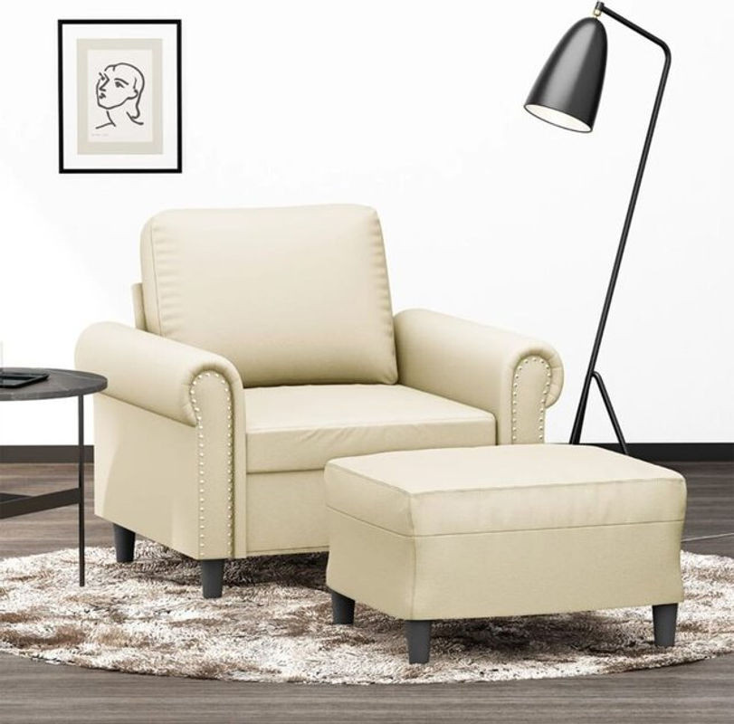 vidaxl Relaxsessel mit Hocker in Beige aus Kunstleder und Metall im modernen Design - Bild 1