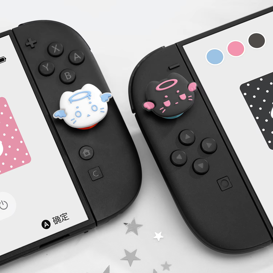 GeekShare Niedliche Katzen-Silikon-Daumengriffe für Nintendo Switch 2 Joy-Con, Joystick-Kappen im Originaldesign, 4er-Pack, Blau/Mehrfarbig - Bild 3