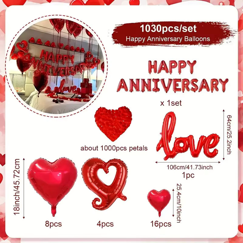 LQVYI Happy Anniversary Folienballons Set in Rot mit Herz-Motiv für Hochzeiten, Brautpartys und den Valentinstag - Bild 6