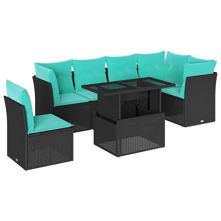 vidaXL 6-teilige Garten-Sofagarnitur aus Poly-Rattan in Schwarz mit Kissen und pulverbeschichtetem Stahlgestell - Bild 2