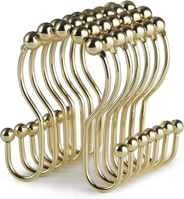 YULIN Duschvorhanghaken aus Edelstahl mit doppelten Ringen, 12 Stück, Gold und Beige - Bild 1