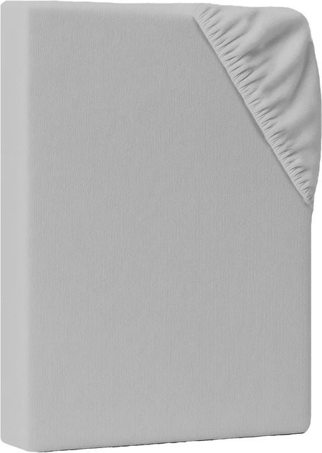 AM Qualitätsmatratzen Premium Jersey Spannbettlaken aus Baumwolle mit Elasthan in Hellgrau B: 80 cm, L: 190 cm - Bild 1