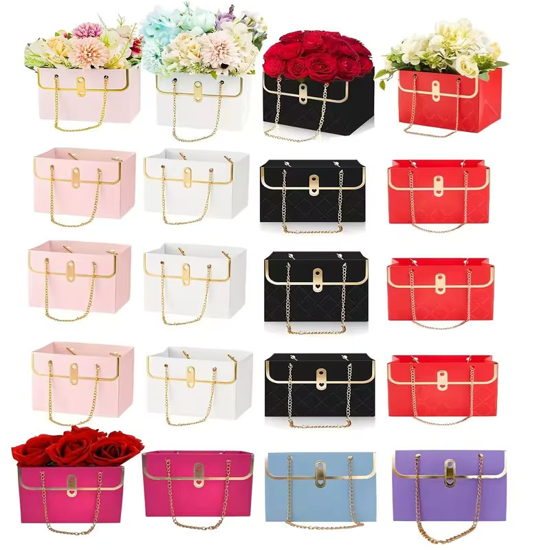 Tragbare Blumen-Papierverpackungsbox in Weiß als kreative Handtasche für Blumensträuße zu Anlässen wie Valentinstag, Geburtstag oder Muttertag - Bild 3