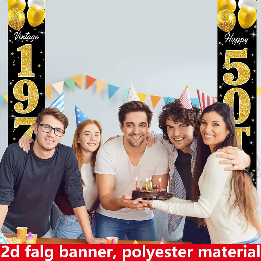 OURFETE Geburtstagsvorhänge zum 50. Geburtstag in Schwarz-Gold für Innen- und Außendekorationen - Bild 3
