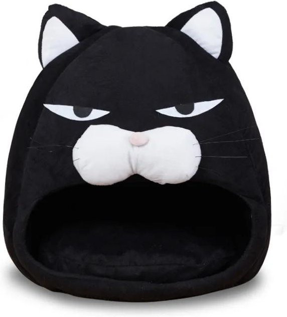 Schwarzes Katzenbett in Hausform aus Korallen Fleece für Katzen und Welpen, Durchmesser: 38 cm - Bild 1