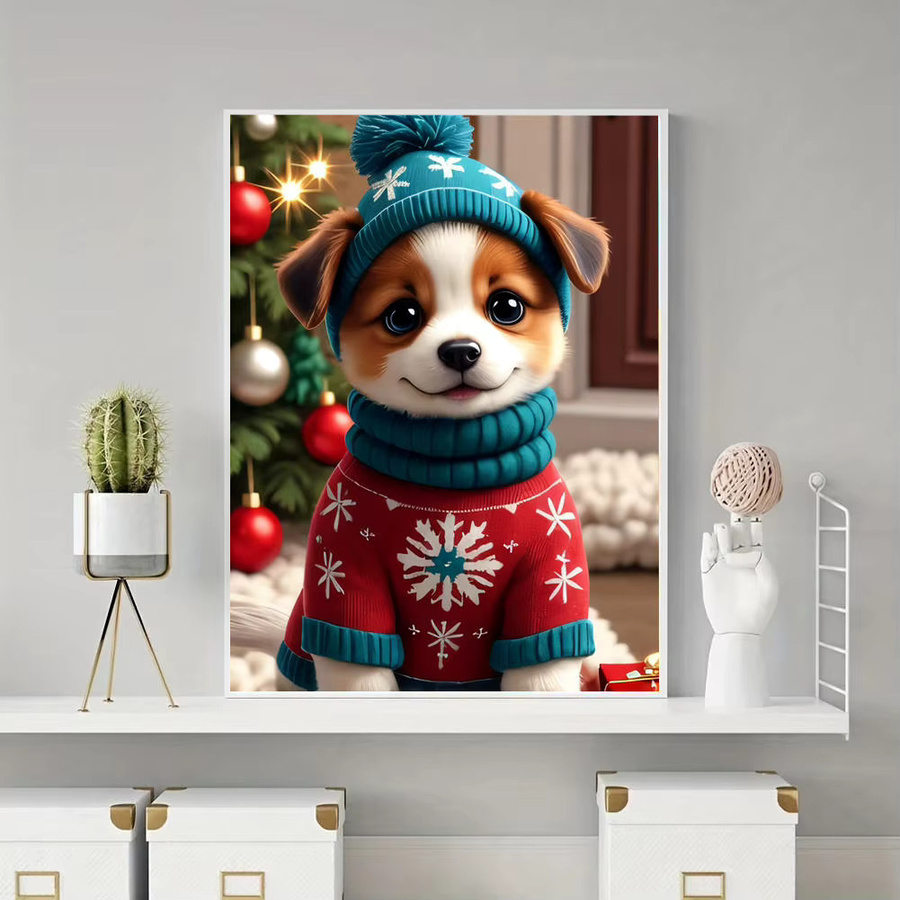 HUACAN Diamantmalerei Set Hund im Schnee Outfit 5D DIY Kunst Mosaik Strass Stickerei Kit Multicolor B: 30 cm, H: 20 cm, T: 20 cm - Bild 4