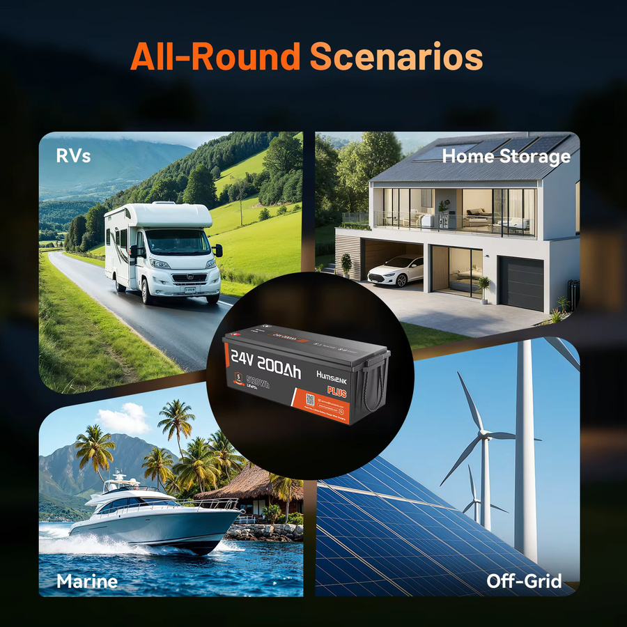 Humsienk 24V 200Ah LiFePO4 Lithium-Batterie mit integriertem 250A BMS und Niedertemperaturschutz in Schwarz für Wohnmobile, Camper und Marine-Anwendungen - Bild 4