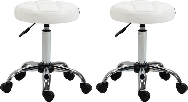 HOMCOM Rollhocker Höhenverstellbar in Weiß mit Kunstleder und Steppmuster, Durchmesser: 35 cm, Höhe: 51-67 cm - Bild 1
