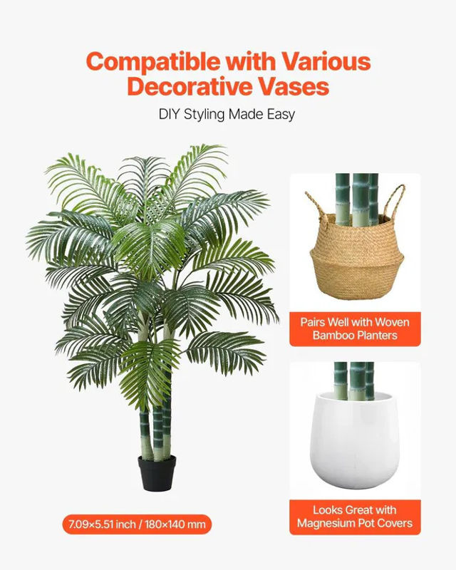 Künstliche Areca-Palme von Buying Solutions, MB in Grün mit weißem Übertopf, Höhe: 182,9 cm, Breite: 104 cm, Tiefe: 104 cm - Bild 4