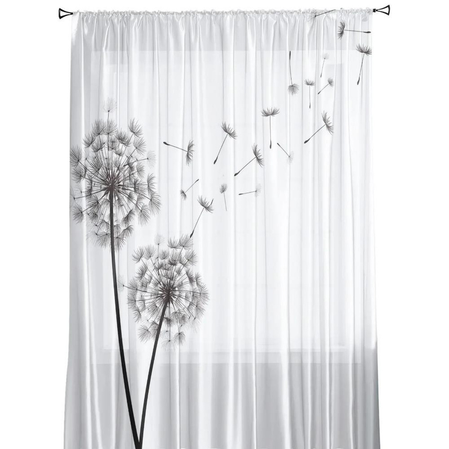 Yiran Furniture Transparentes Tüll-Fensterdekoration mit Löwenzahn-Motiv in Schwarz-Weiß, Organza-Gardine mit Ösen, Breite: 135 cm, Höhe: 115 cm - Bild 1