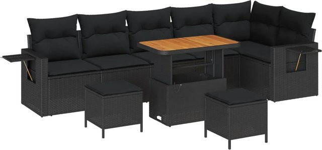 vidaXL Garten-Sofa-Set aus Poly Rattan in Schwarz mit 9-teiligem L-Shape Arrangement und integrierter Stauraumfunktion - Bild 1