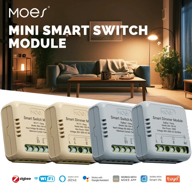Moes Smart Dimmer Modul Mini WiFi/ZigBee Lichtschalter für Tuya, Alexa und Google Home, Weiß - Bild 1