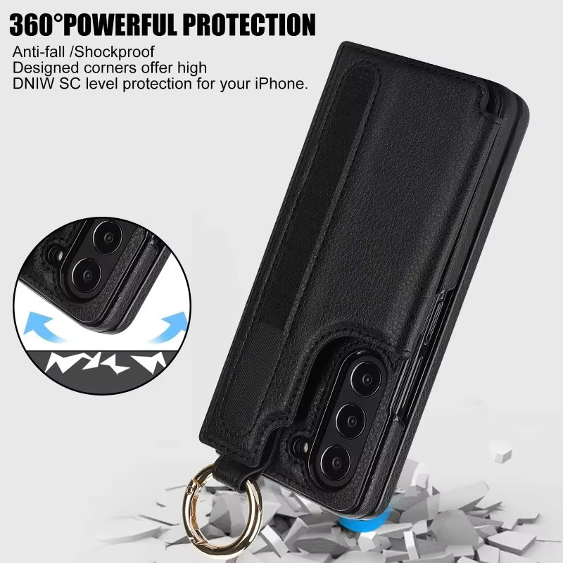 Ring Pu Leder Handyhülle für Samsung Galaxy Z Fold 5 4 3 5G mit Stifthalter und Kartenfach in Schwarz oder Braun - Bild 4