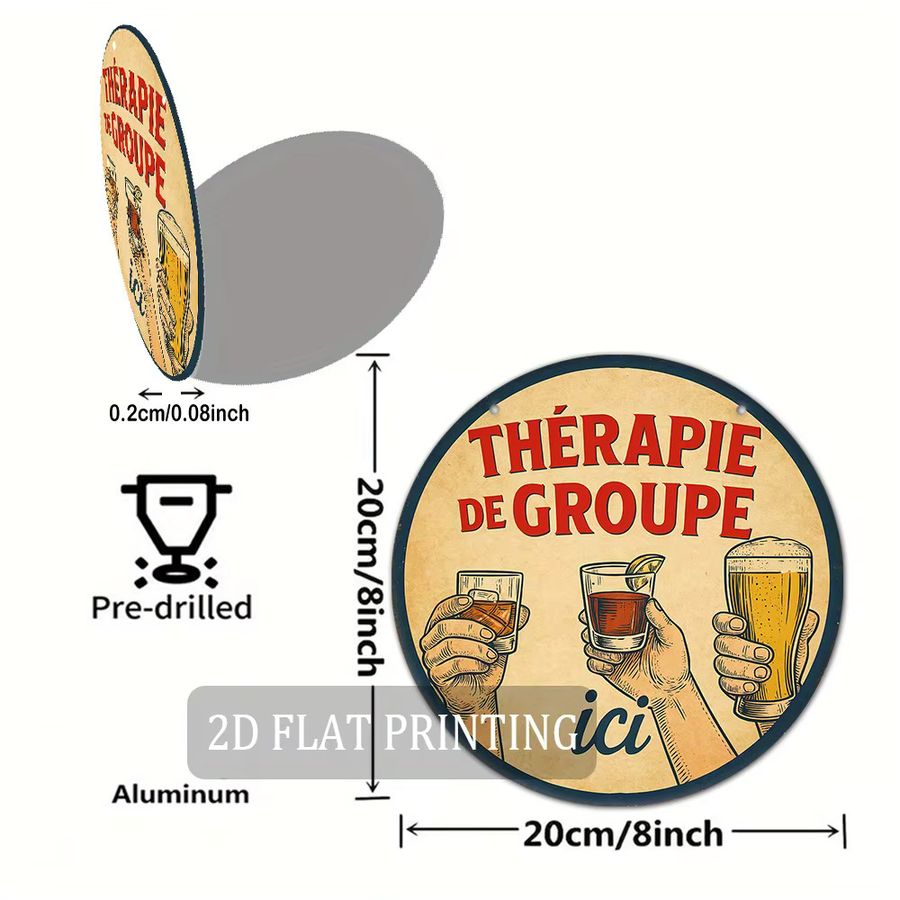 Potdemiel Vintage Wanddekoration Französische Gruppen-Therapie Retro Zitat für Küche und Bar, Breite: 20,32 cm, Höhe: 20,32 cm - Bild 2