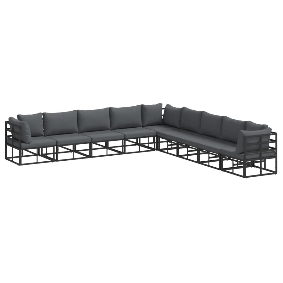 vidaXL Garten-Sofa-Set 9-teilig in Schwarz mit Kissen aus Aluminium und Polyester in U-Form - Bild 2
