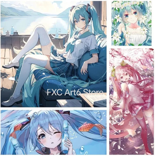 Rahmenloses Leinwand-Poster mit Hatsune Miku 2D-Motiv, buntes Cartoon-Wandbild für Kinderzimmer und Wohnzimmer - Bild 1