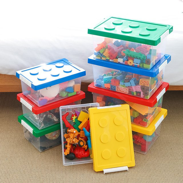 JETTING Kinder Baustein Aufbewahrungsbox Spielzeug Organizer Stapelbar in Grün und Mehrfarbig - Bild 1