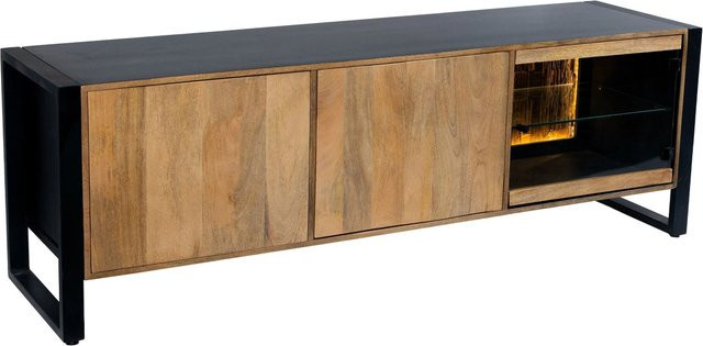 DELUKE TV-Schrank LIV aus Mangoholz und Eisen in Schwarz Matt im industriellen Design, B/T/H: 60 x 47 x 180 cm - Bild 1