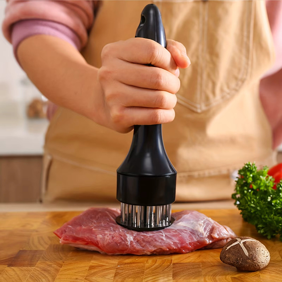 YOCITY Fleischklopfer aus Edelstahl mit Fleischklopfer-Hammer und Fleisch-Nadel zum Zartmachen von Fleisch in Silber und Schwarz - Bild 2