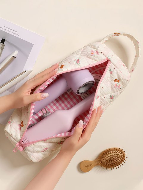 qiusmile Aufbewahrungstasche für Haartrockner und Lockenstab mit floralem Design in Pink - Bild 1