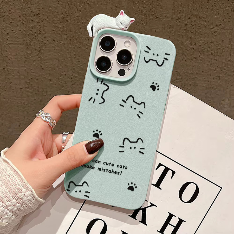 Stoßfeste Katzen Handyhülle aus weichem TPU für iPhone 17 Pro Max, 16, 15, 14, 13, 12, 11 und Air in Pink - Bild 6
