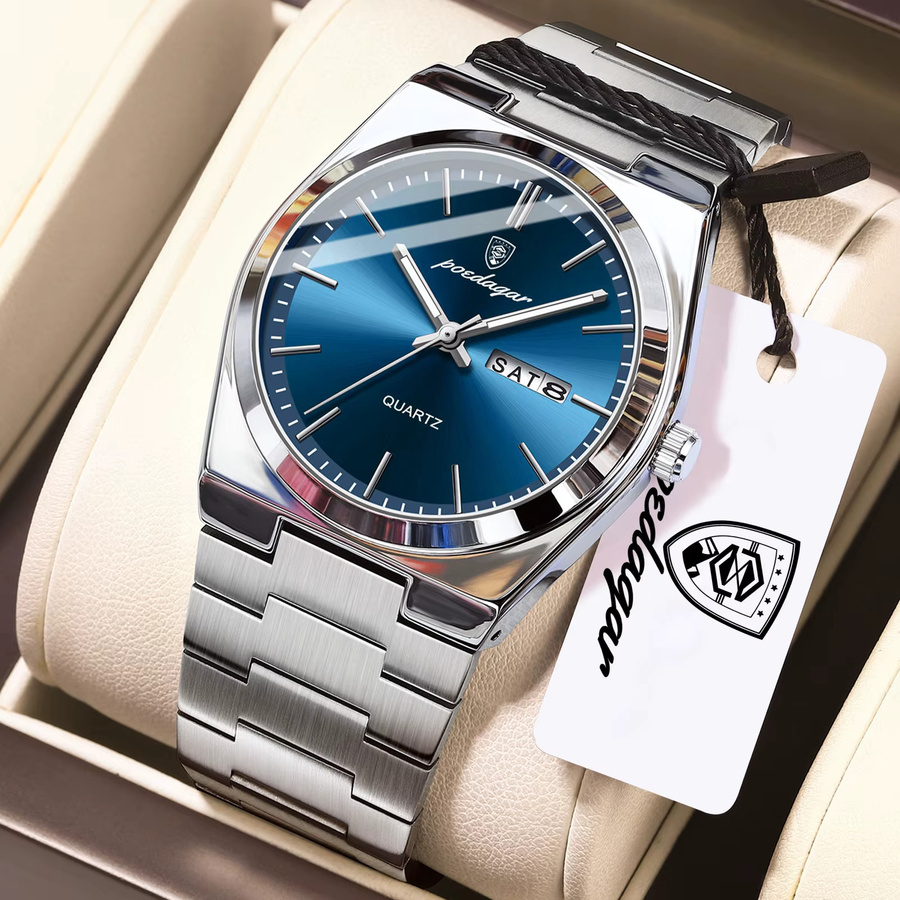 POEDAGAR Armbanduhr Edelstahl, Quarz, Datum, Wochentag, Herren - Bild 2