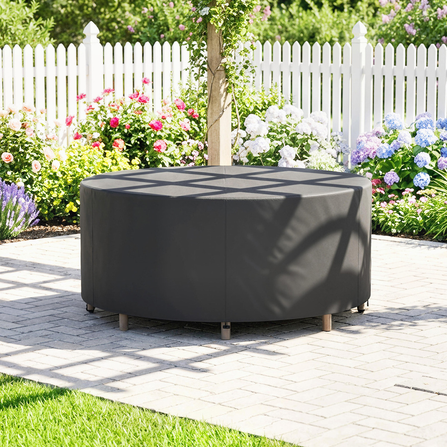 Outsunny Schutzhülle für Gartenmöbel aus wasserabweisendem 420D Oxford Gewebe, Schwarz, Durchmesser: 214 cm, Höhe: 70 cm - Bild 2
