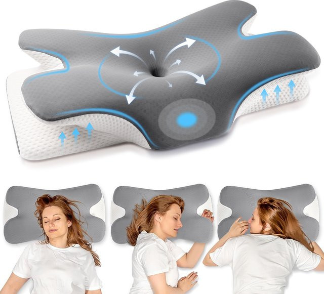 Sumosuma Ergonomisches Keilkissen in Grau, Kühlendes Nackenkissen für Seiten-, Rücken- und Bauchschläfer - Bild 1